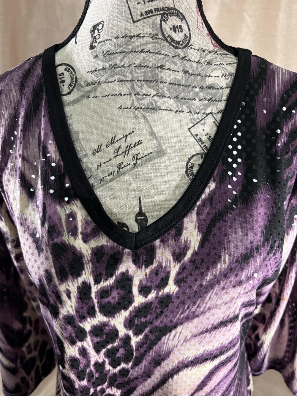 Susan Graver Purple Animal-Print V-Neck Tunic - Picture 5 of 6